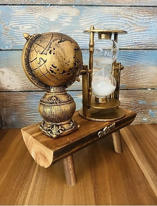 Özel El İşçiliğiyle Dünya ve Kum Saati Masa Süsü