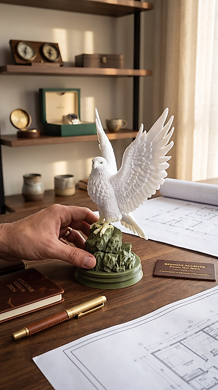 Beyaz Kartal Heykeli PLA 3D Baskı Dekoratif Biblo 180x90x150 mm Ev Ofis Masa Üstü Dekor