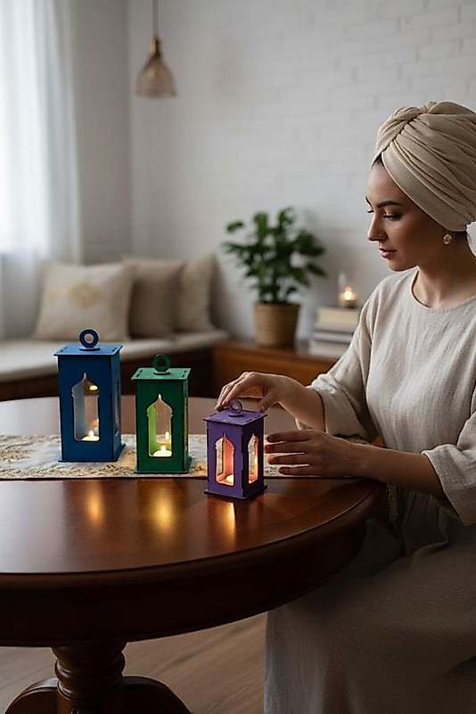 FREFLY Ramazan feneri Nikah Süslemesi / 3 lü Set pilli led Mumlu Dekoratif hediye