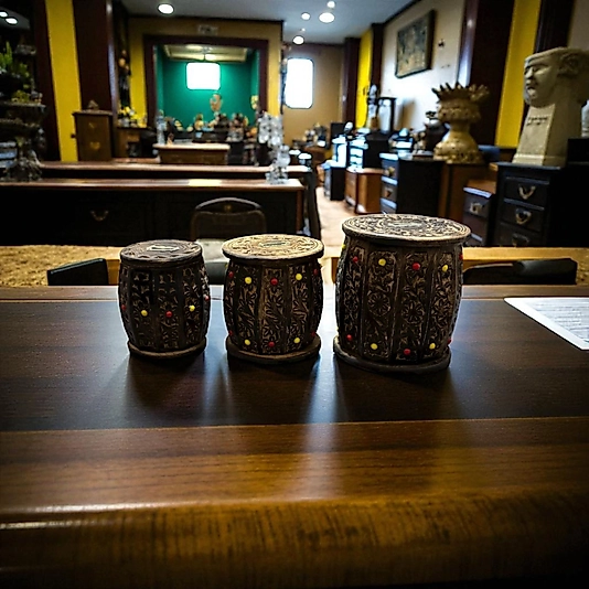 FREFLY OTANTİK Dekoratif Osmanlı Hakiki ceviz eskitmeli 3 lü Fıcı kumbara