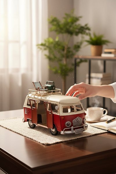 Nostaljik Wosvagen Minibüs Özel Metal Üretim El Yapımı Vintage Antika Tarzı Retro Dekoratif Hediyelik Karavan