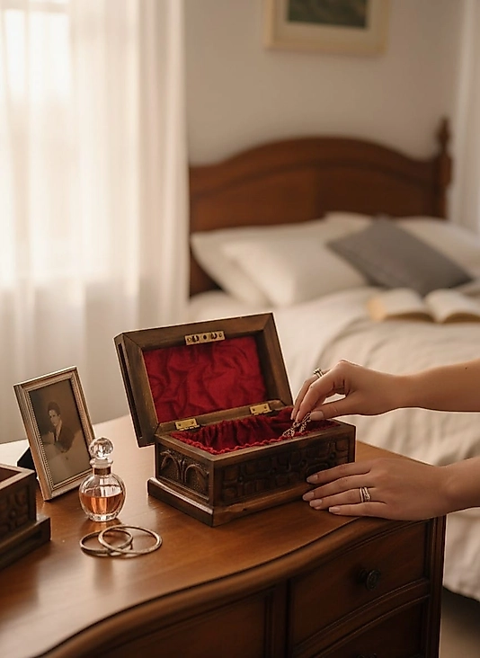 Ahsap Oyma Islemeli Kilitli Sandik Kutu 24 Cm