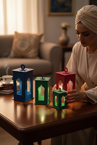 FREFLY Ramazan feneri Nikah Süslemesi / 3 lü Set pilli led Mumlu Dekoratif hediye
