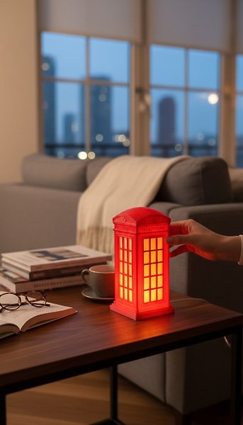 Londra Telefon Kulübesi Tasarımlı  19x8 cm Masa Lambası - Gece Lambası