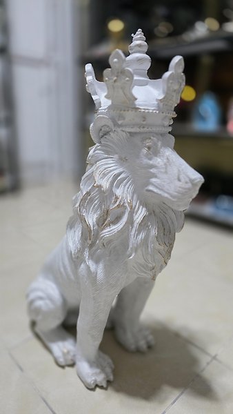 Büyük boy Dekoratif Beyaz Aslan Kral Heykeli 78cm