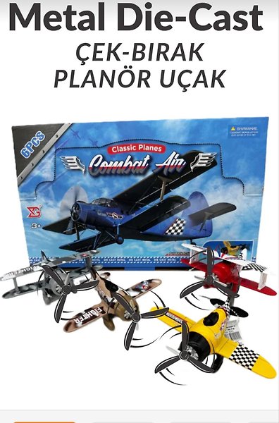 Metal alaşımlı, çek-bırak mekanizmalı (friction powered) planör/savaş uçakları