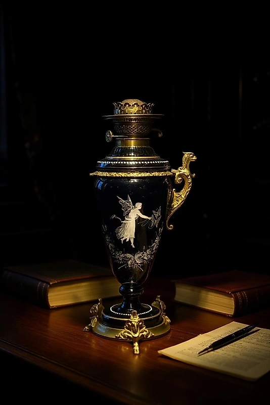 Fransız modeli üzerinde melek figürlü orjinal gaz Lambası