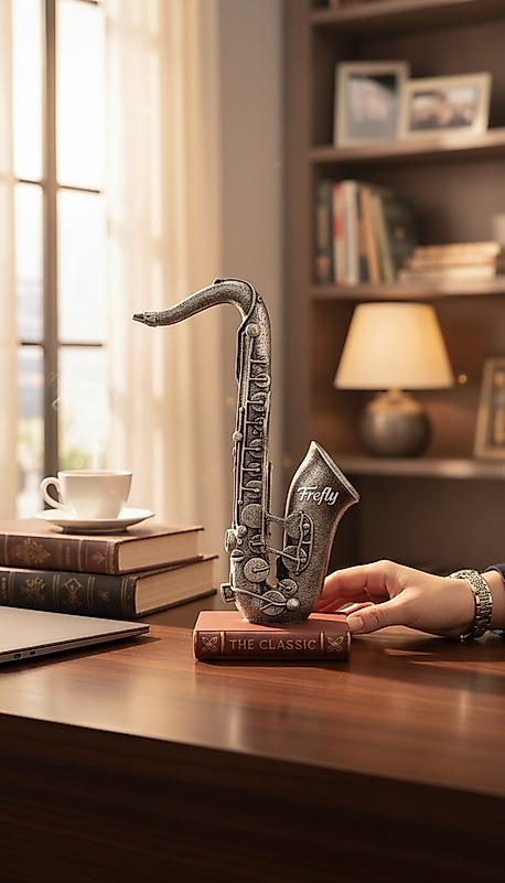 FREFLY Gümüş Saksafon Bahçe Ev Bahçe Süs Aksesuarları Bahçe Dekorasyonu ve Hediye için 19 X 9,5 X 29 cm
