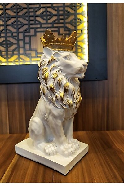 Gold Taçlı Aslan Kral Heykeli 35x16 cm Hediyelik Eşya