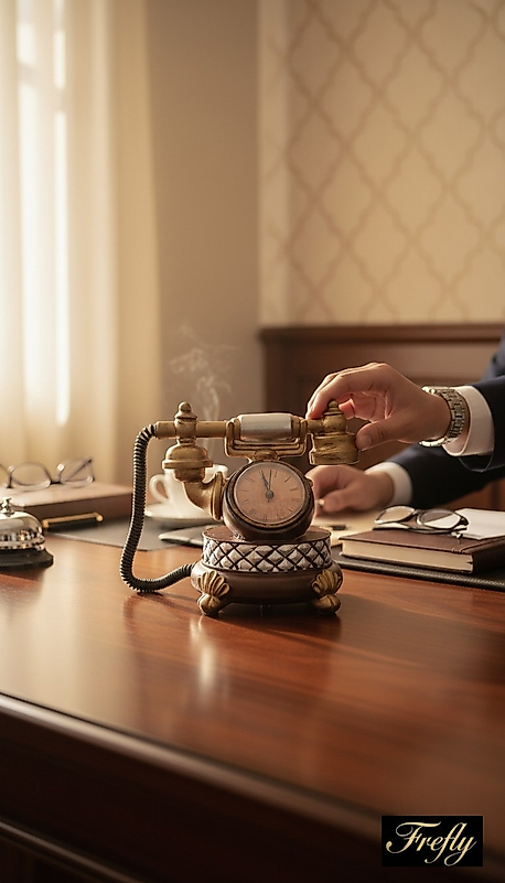 FREFLY Dekoratif Retro Telefon Tasarımlı Romen Rakamlı Masa Saati