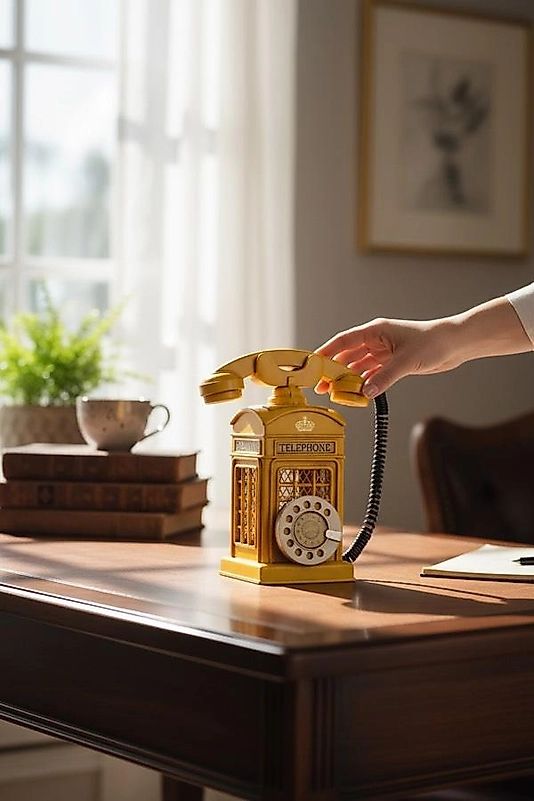 Dekoratif Metal Ahizeli Telefon Kumbara Sarı Nostaljik