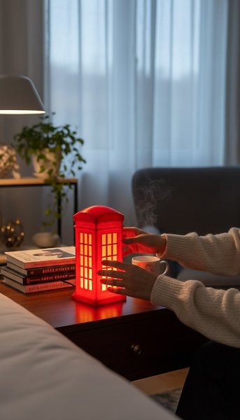 Londra Telefon Kulübesi Tasarımlı  19x8 cm Masa Lambası - Gece Lambası