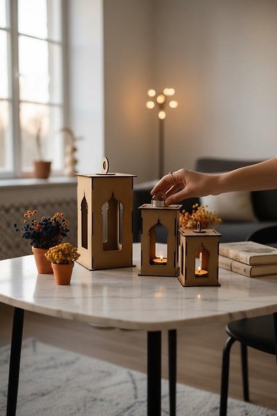 FREFLY Ramazan feneri Nikah Süslemesi / 3 lü Set pilli led Mumlu Dekoratif hediye