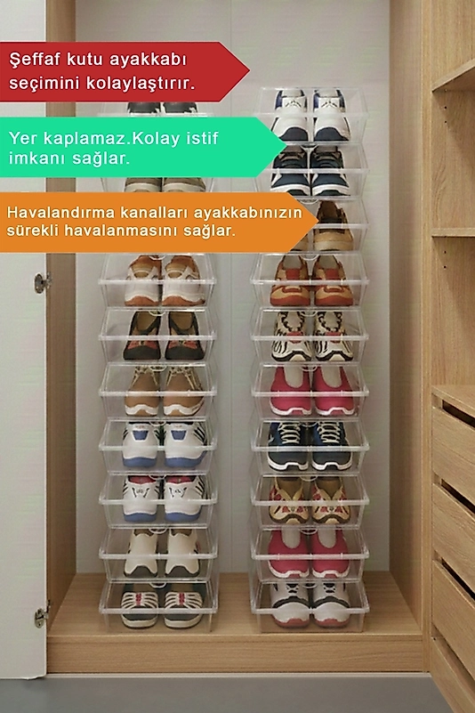 FREFLY 5 Adet Bayan Ayakkabı Saklama Kutusu - Şeffaf Ayakkabı Kabı Seyahat Için Uygundur Tr Plastik