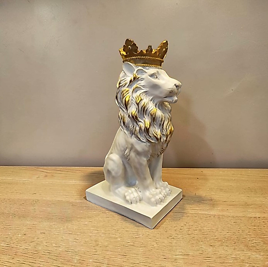 Gold Taçlı Aslan Kral Heykeli 35x16 cm Hediyelik Eşya