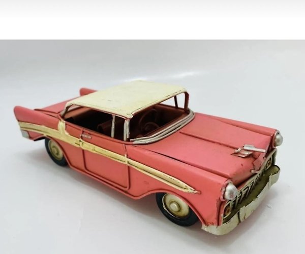 Nostaljik Dekoratif Metal Araba Pembe Chevrolet