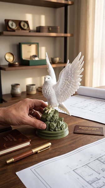 Beyaz Kartal Heykeli PLA 3D Baskı Dekoratif Biblo 180x90x150 mm Ev Ofis Masa Üstü Dekor
