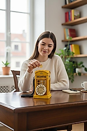 Dekoratif Metal Ahizeli Telefon Kumbara Sarı Nostaljik