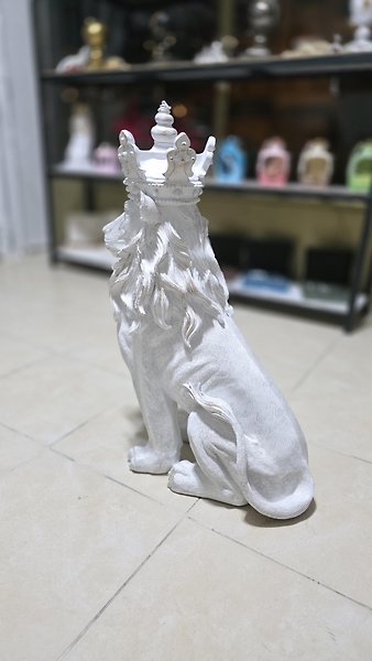 Büyük boy Dekoratif Beyaz Aslan Kral Heykeli 78cm