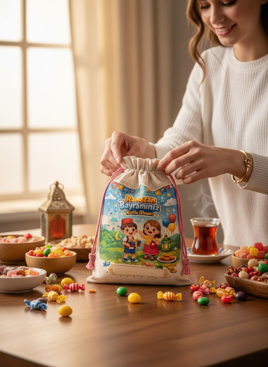 Bayram Şeker Harçlık ve Şeker Kesesi 10 adet Ebatlar 15x20