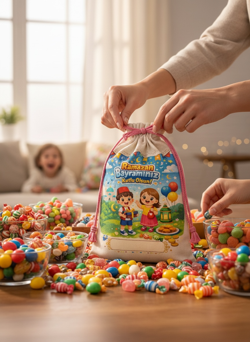 Bayram Şeker Harçlık ve Şeker Kesesi 10 adet Ebatlar 15x20